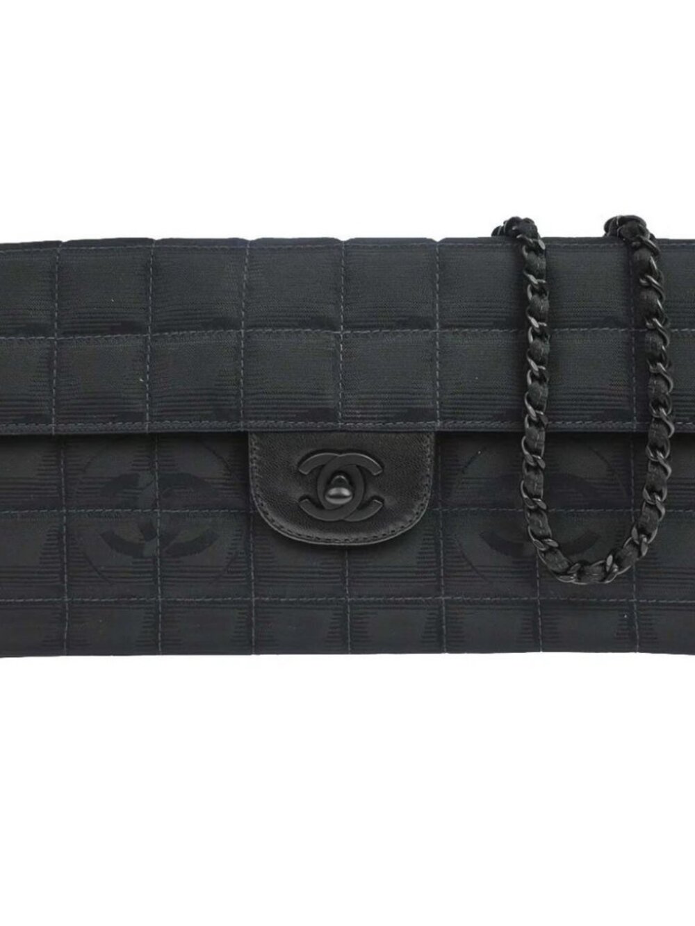 Chanel Black Jacquard Nylon Travel Line East West Shoulder Bag